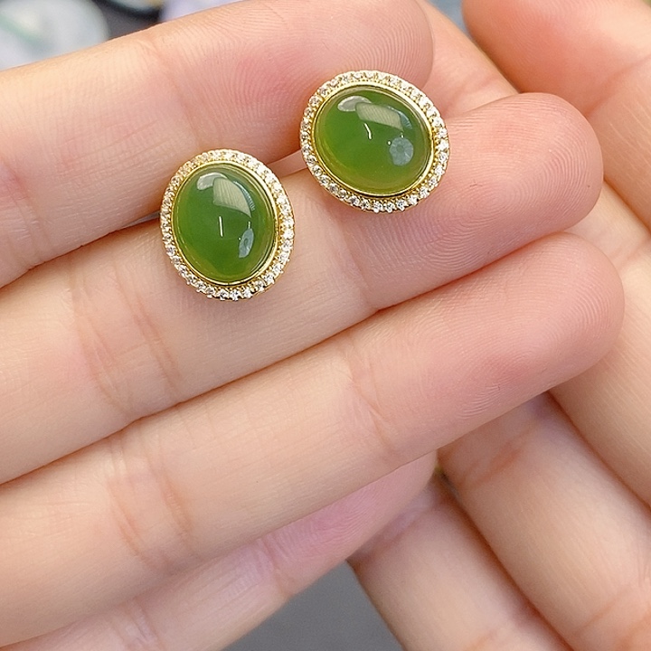 和田玉银S925镶嵌耳饰