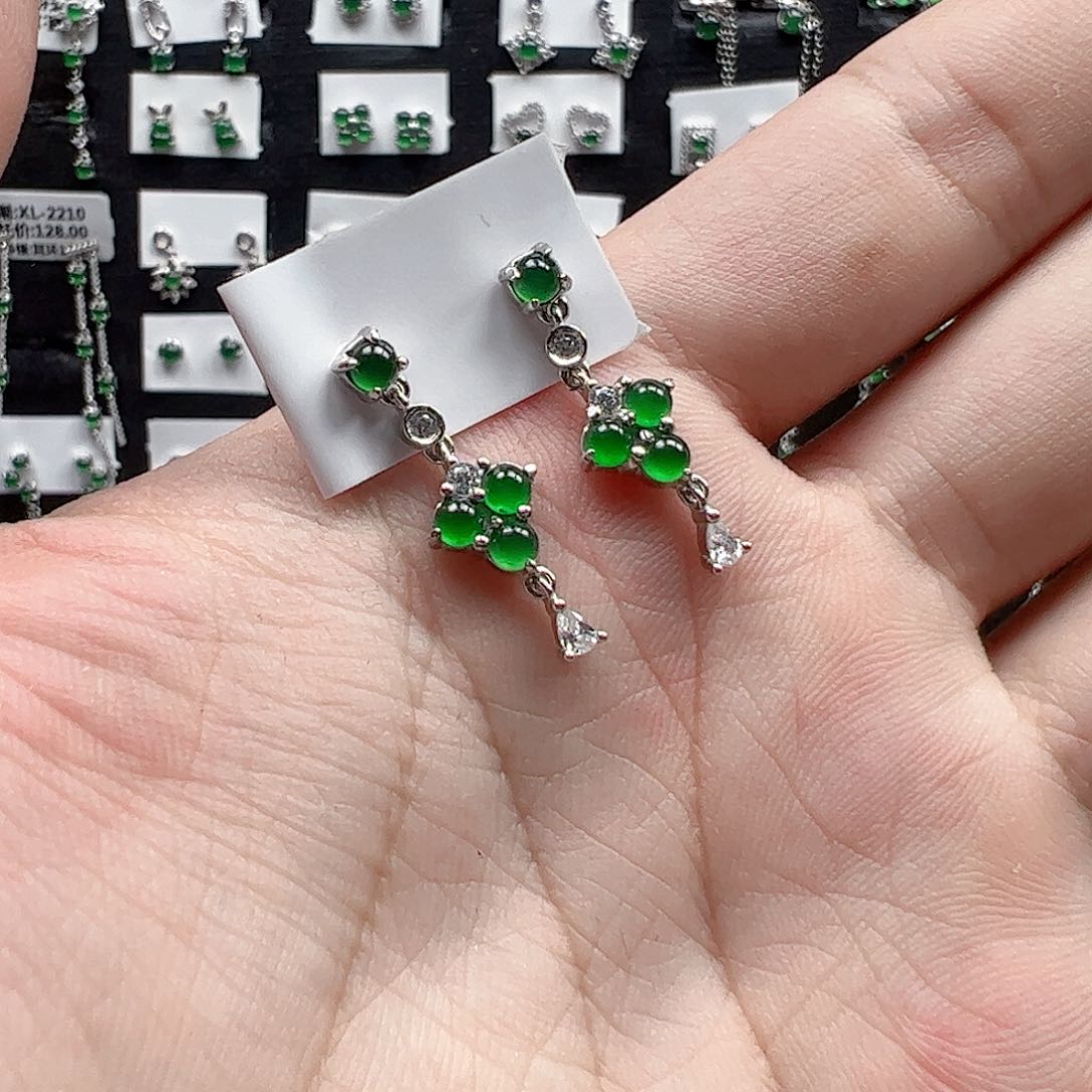 银S925镶嵌翡翠手链天然翡翠A货