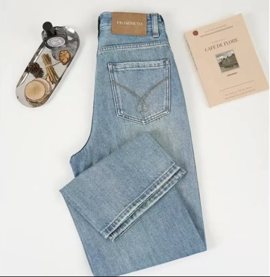 鑫【韩国源头】牛仔夏款高腰牛仔裤窄版阔腿裤