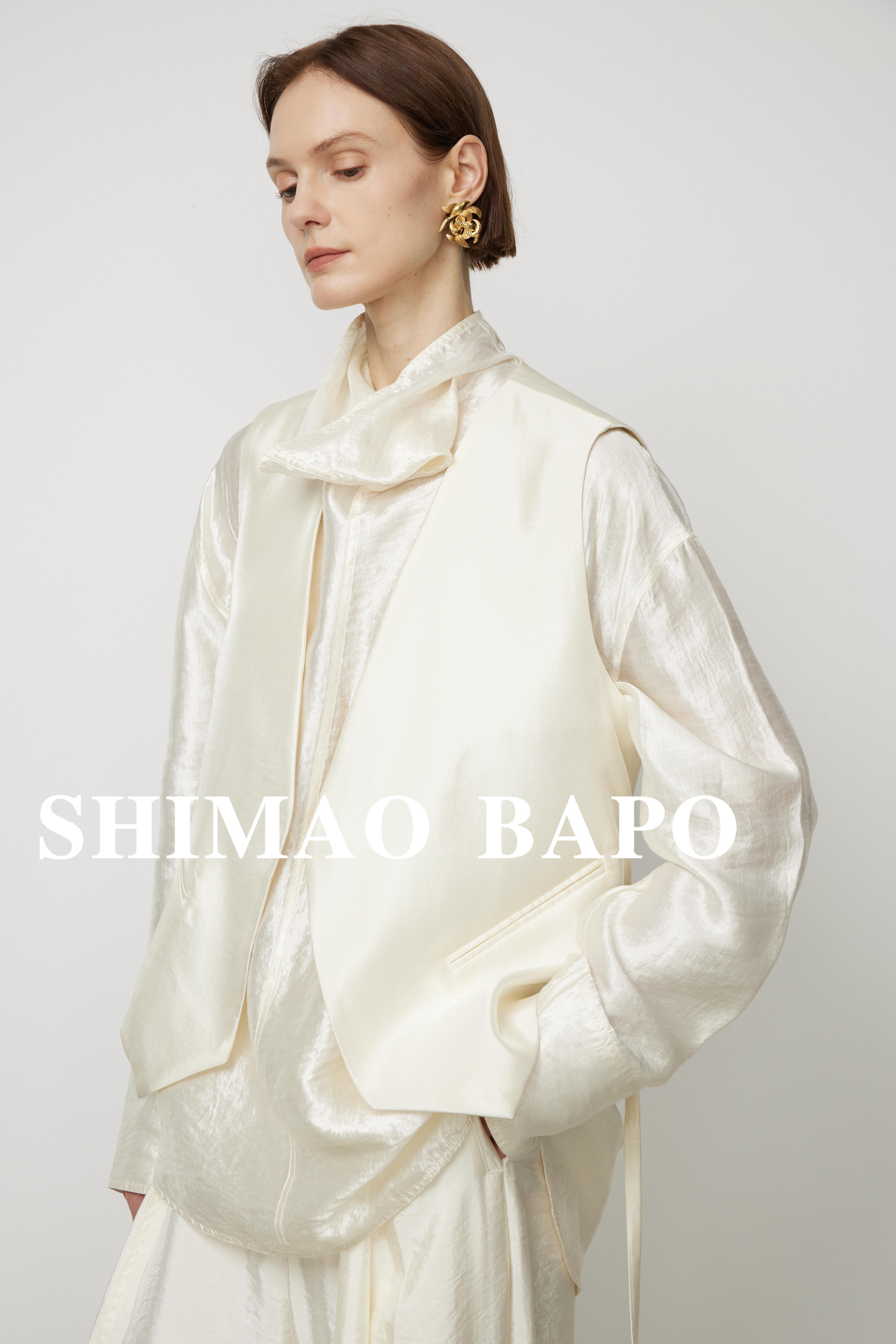  SHIMAO BAPO极简时髦欧根纱人丝锻光垂感叠穿高领衬衫