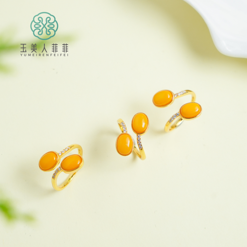 菲菲珠宝好^S925蜜蜡戒指6*8mm-多样性发一
