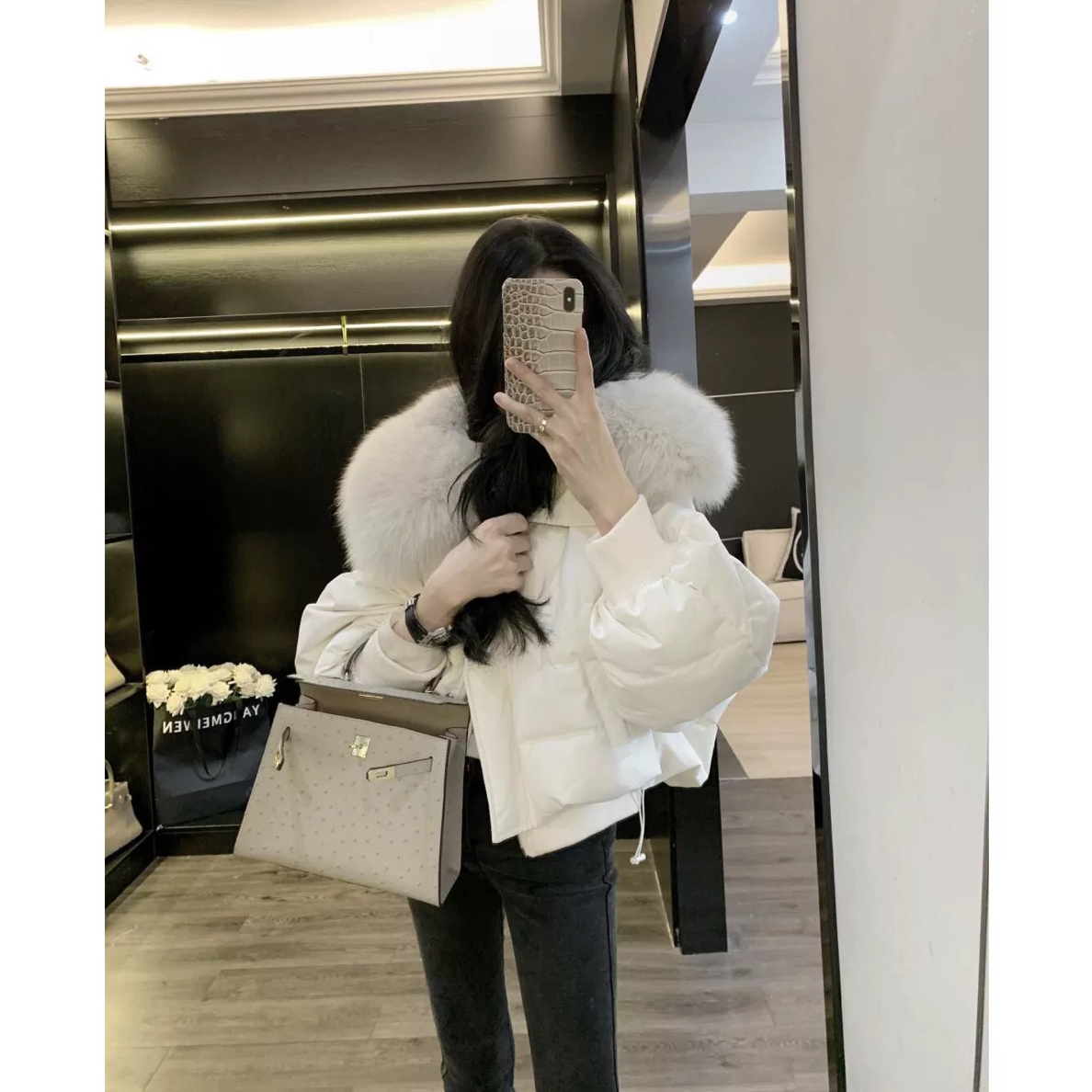 真狐狸毛领可拆洋气羽绒服