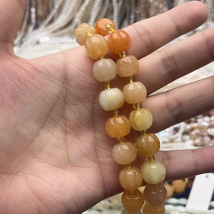 未镶嵌玛瑙/玉髓珠宝半成品一条12mm左右金丝玉南瓜珠