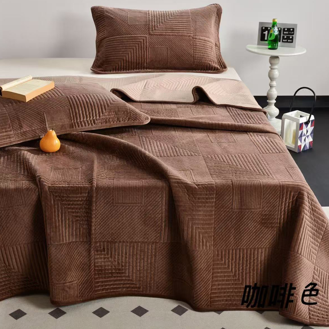 2025新款双面可用清雅绒床盖三件套230*250微瑕～H606