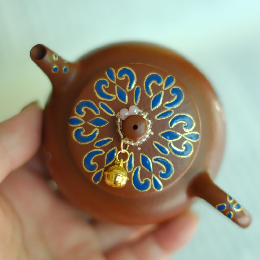 大碗茶器【怀隐·珐琅彩】·朱泥·140cc·内推球孔宜兴紫砂壶手工泥绘