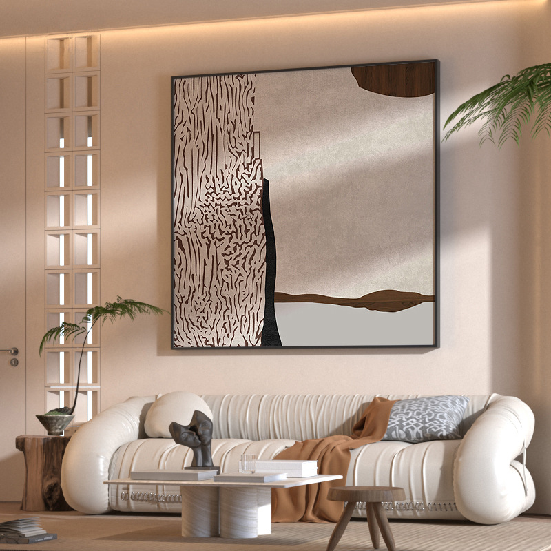 现代轻奢客厅玄关装饰画黑白灰抽象沙发背景墙壁走廊过道方型挂画