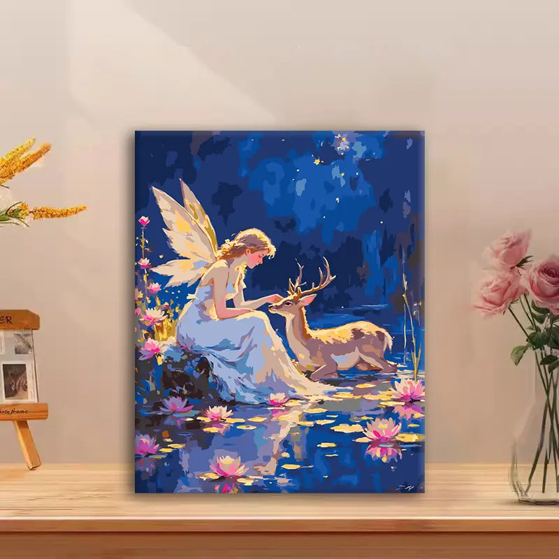 ( 花仙子小鹿）diy数字油画手绘填色解压手工礼物丙烯客厅装饰画