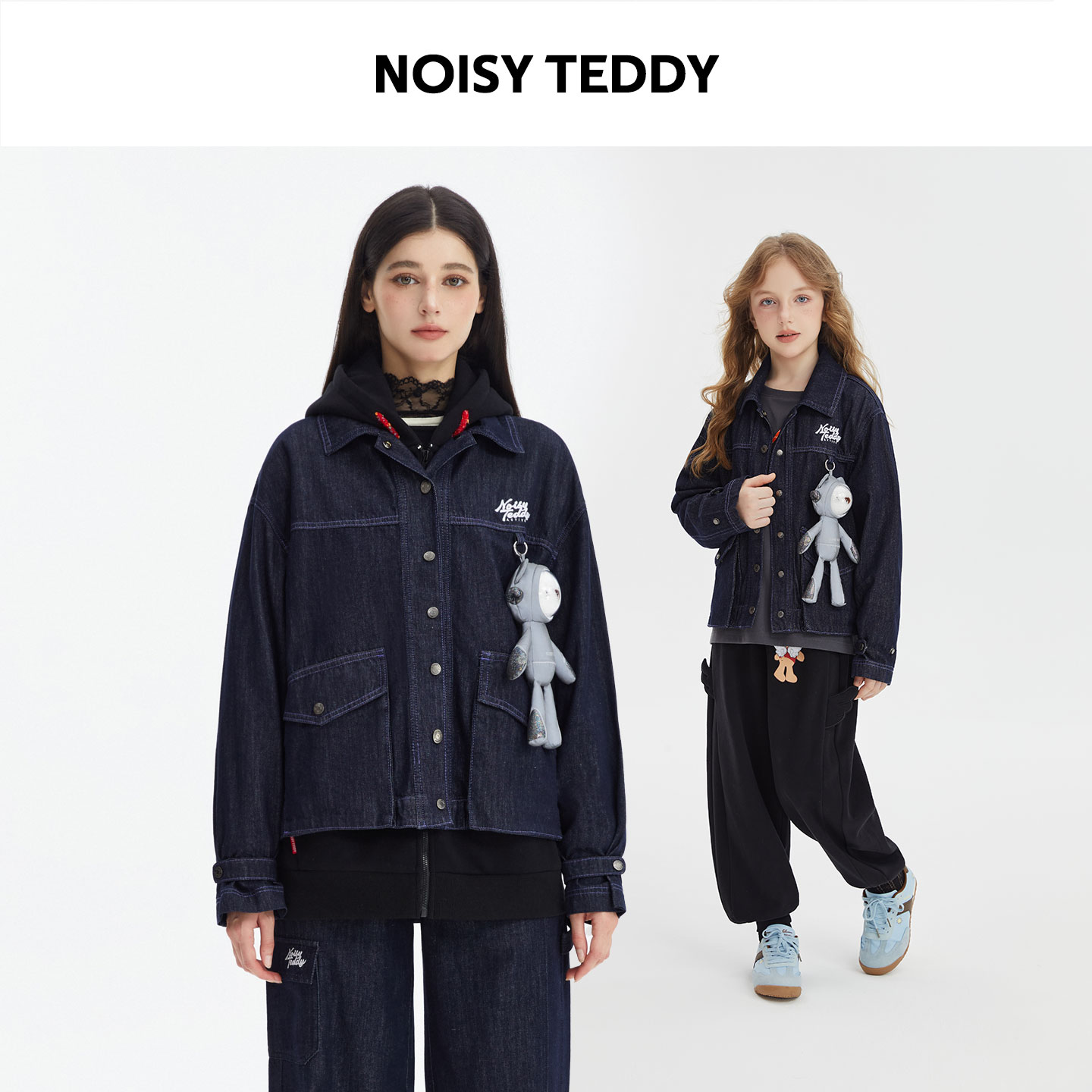 NOISY TEDDY布艺小熊玩偶牛仔外套亲子装牛仔夹克时尚休闲开衫