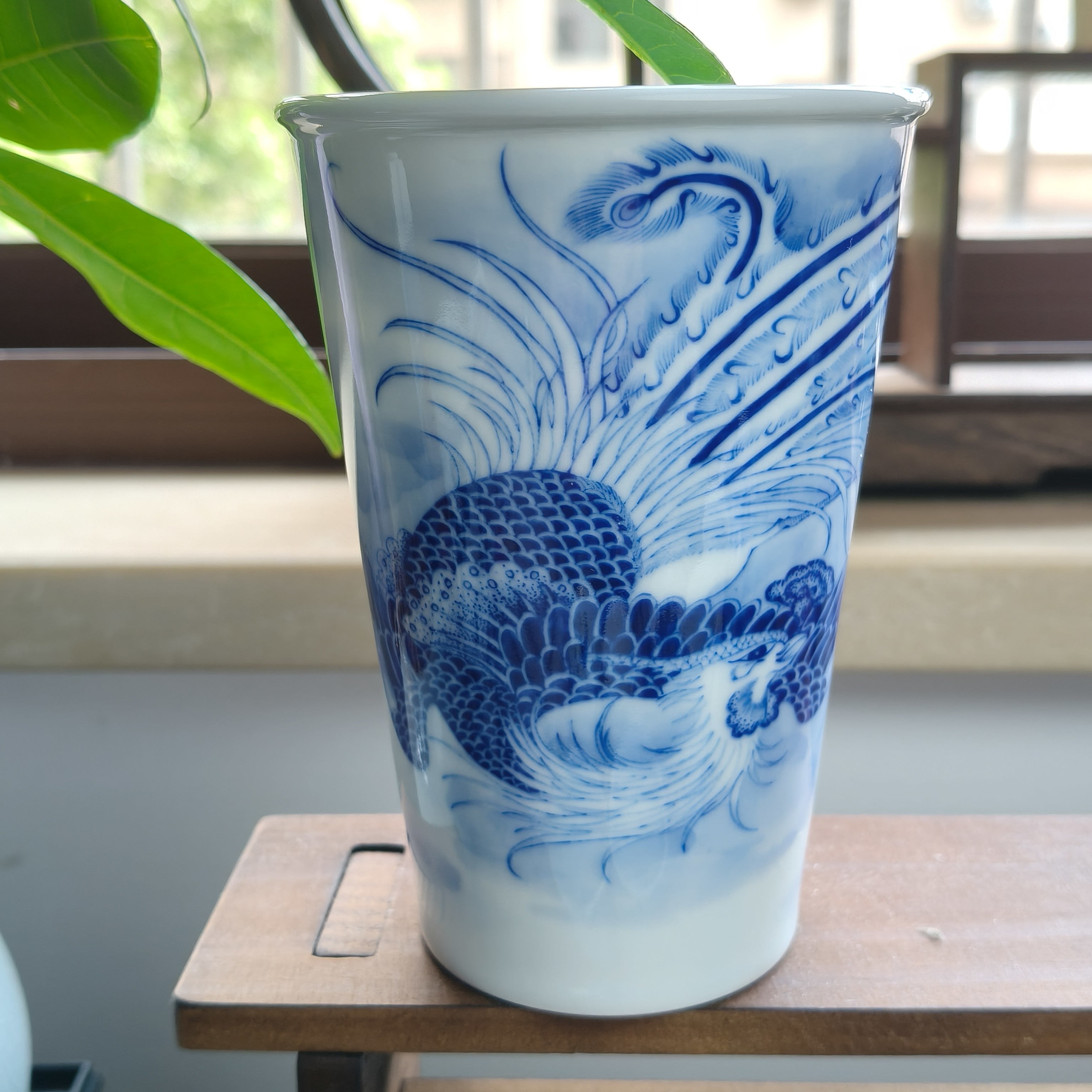 手绘柴窑凤凰可乐杯（口径8.1高度11.6容量300）茶杯陶瓷
