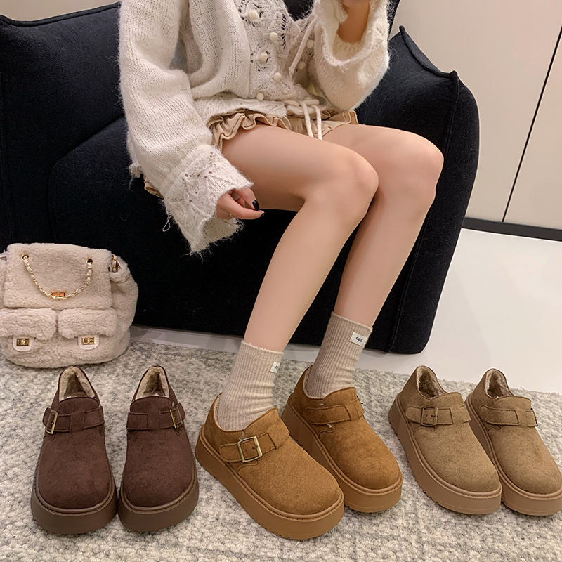 雪地靴女冬季新款加绒加厚保暖棉鞋厚底增高乐福鞋外穿毛毛勃肯鞋