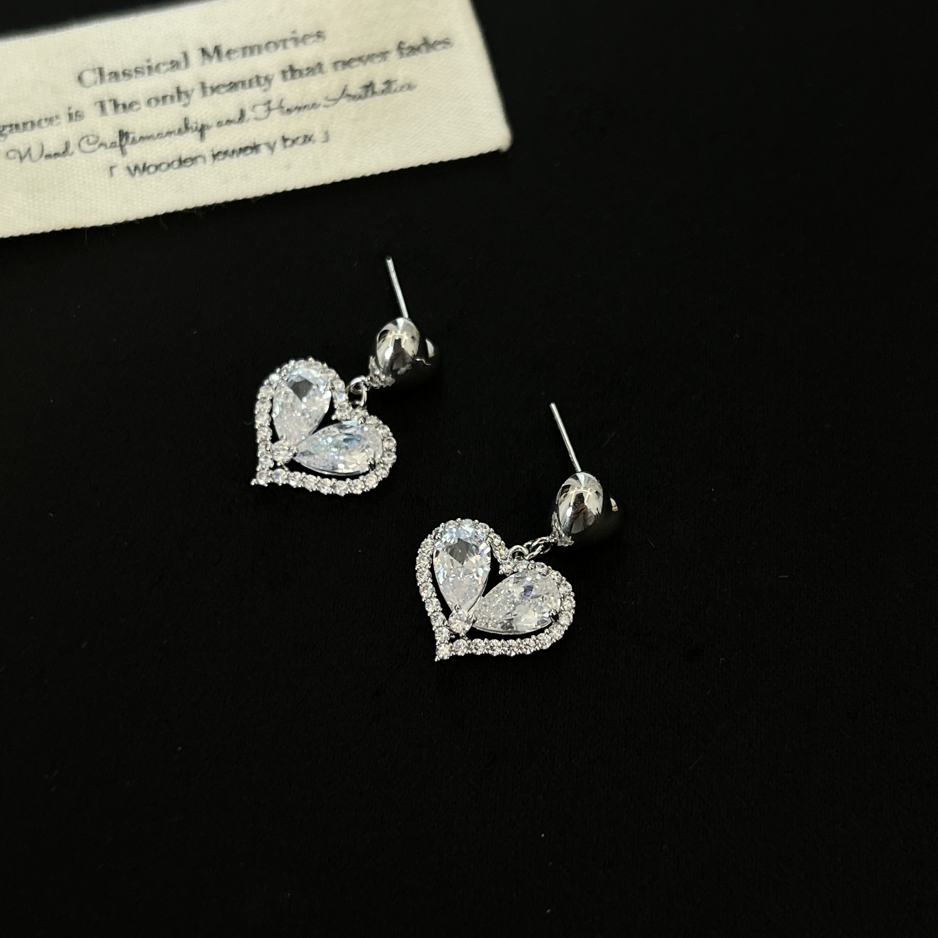 铜合金耳饰 超闪锆石双爱心银色耳环3450