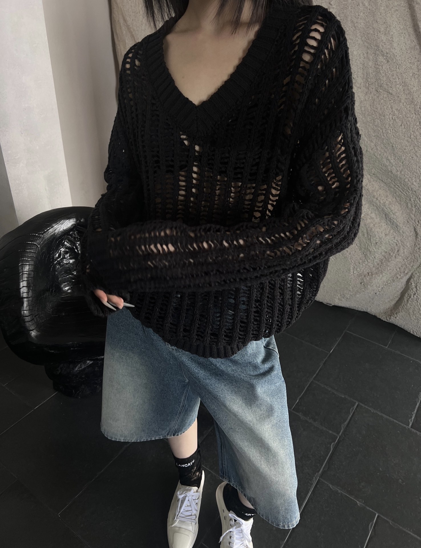 HTT小众设计感原创百搭纯色镂空毛衣上衣5119360