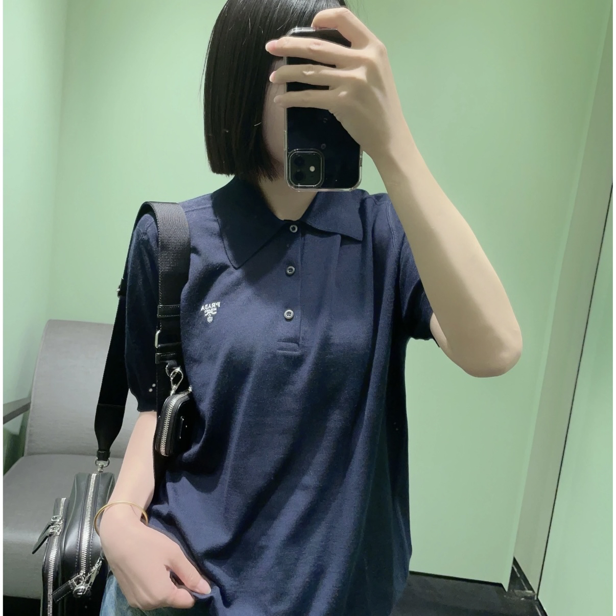 99新 Prada/普拉达 刺绣logo短袖/尺码50/E0377