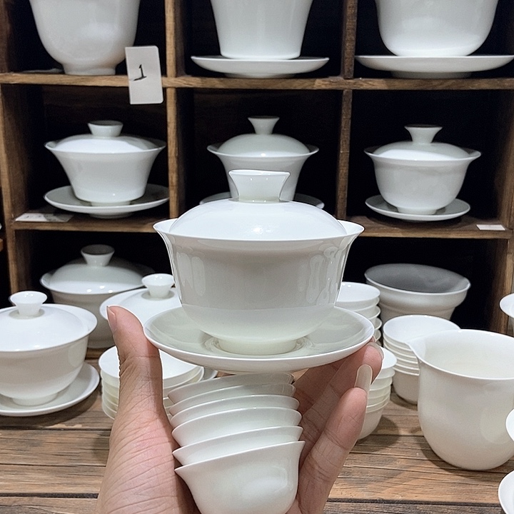 骨瓷元宝盖碗盖下约150ml+6反口杯30ml福利价