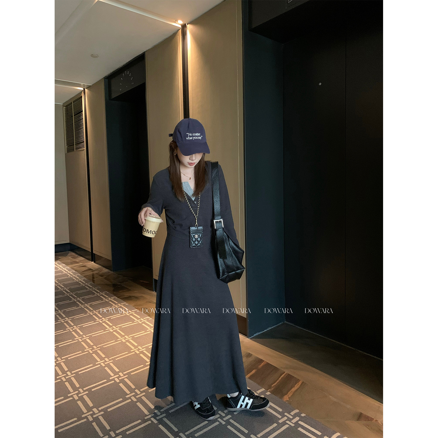 大婉酱微胖定制优雅气质显瘦长裙拼接假两件连衣裙秋季新款 0357D