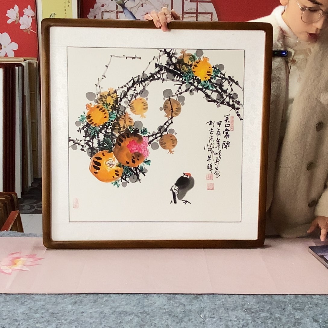 国画手写手绘国画作品带框