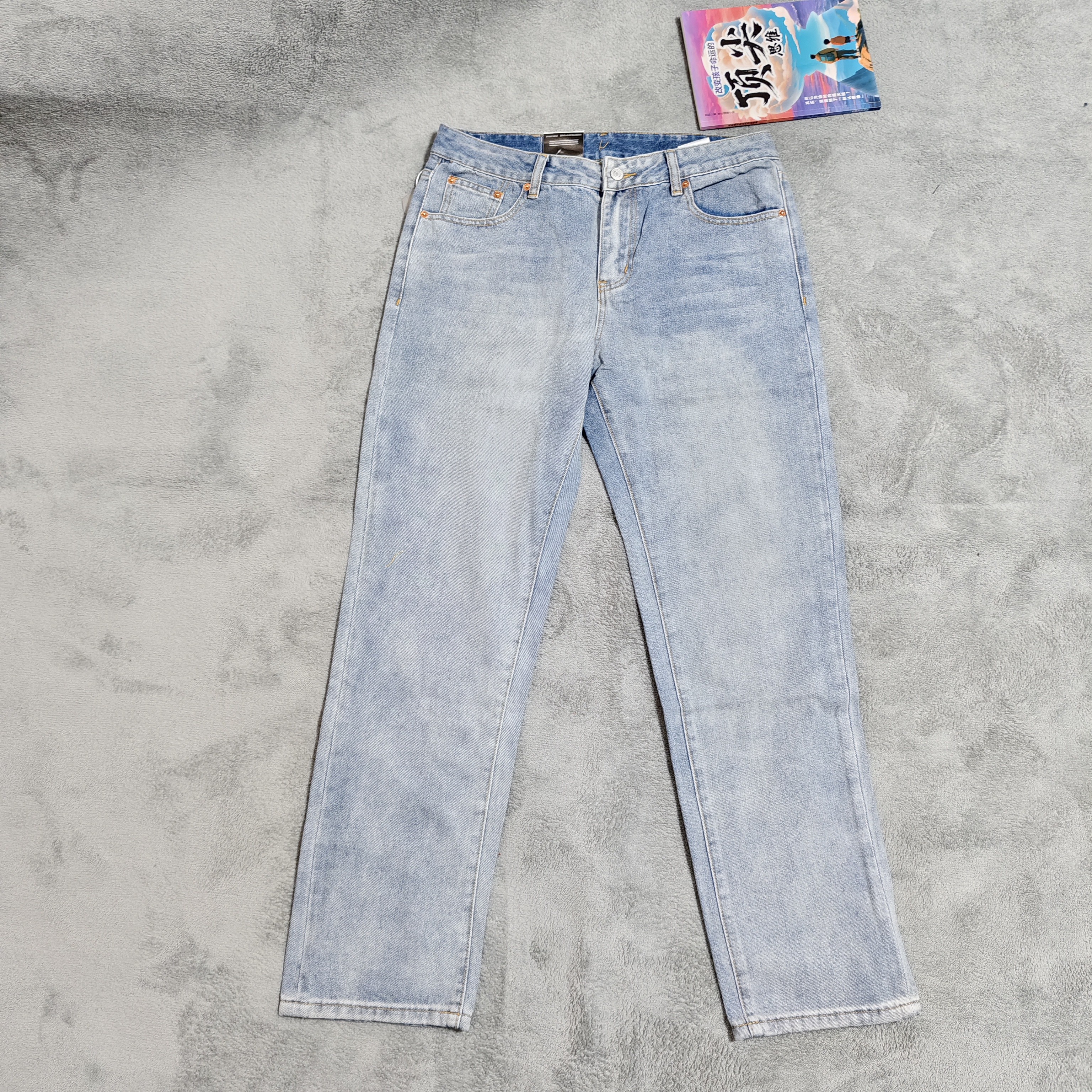 大李家505浅蓝色直筒无弹四季款牛仔裤