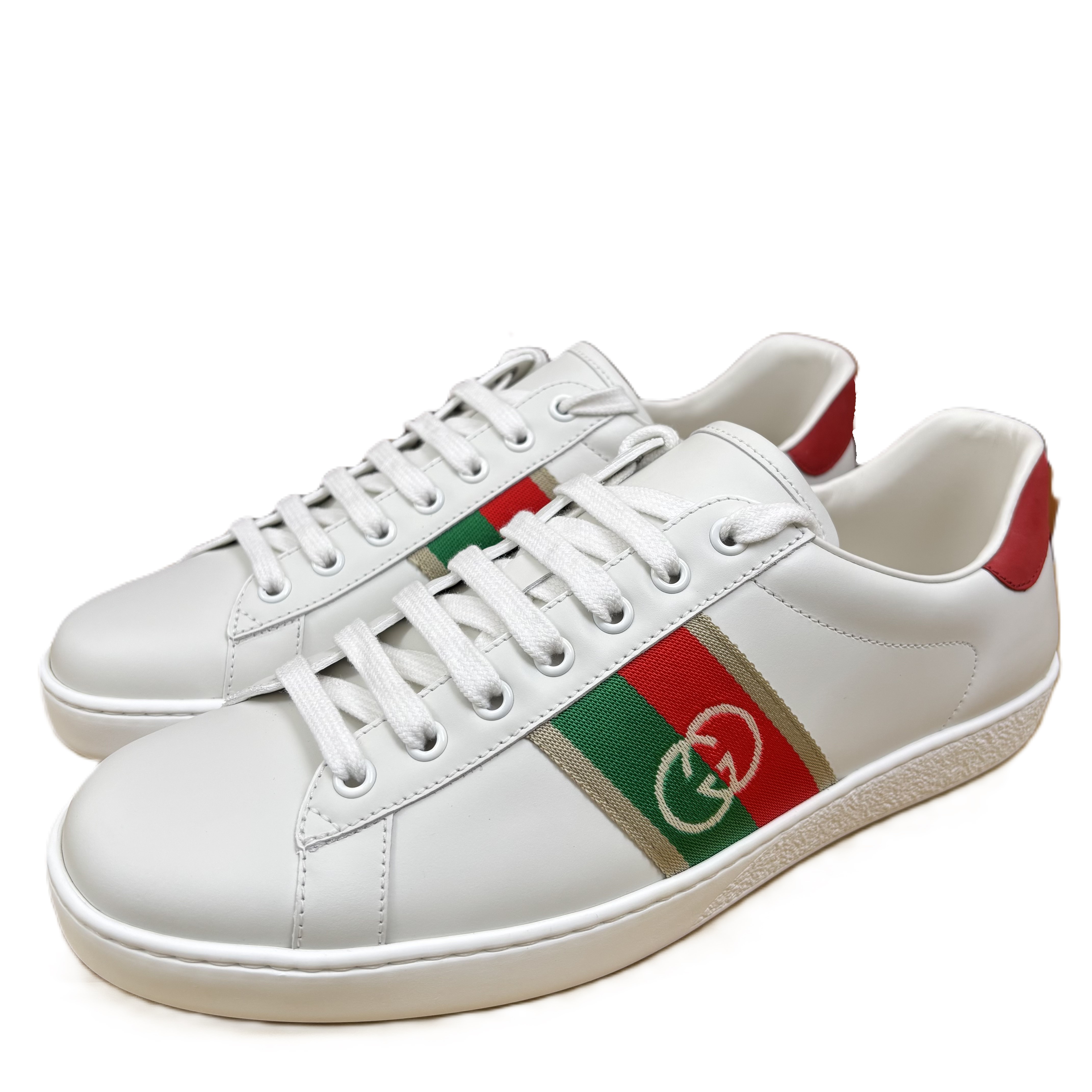未使用 GUCCI/古驰 双G互扣搭配红绿织物带系带低帮板鞋男款