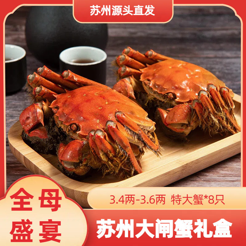 【活蟹】苏州大闸蟹鲜活发货全母盛宴3.8-4.1两8只装精品礼盒