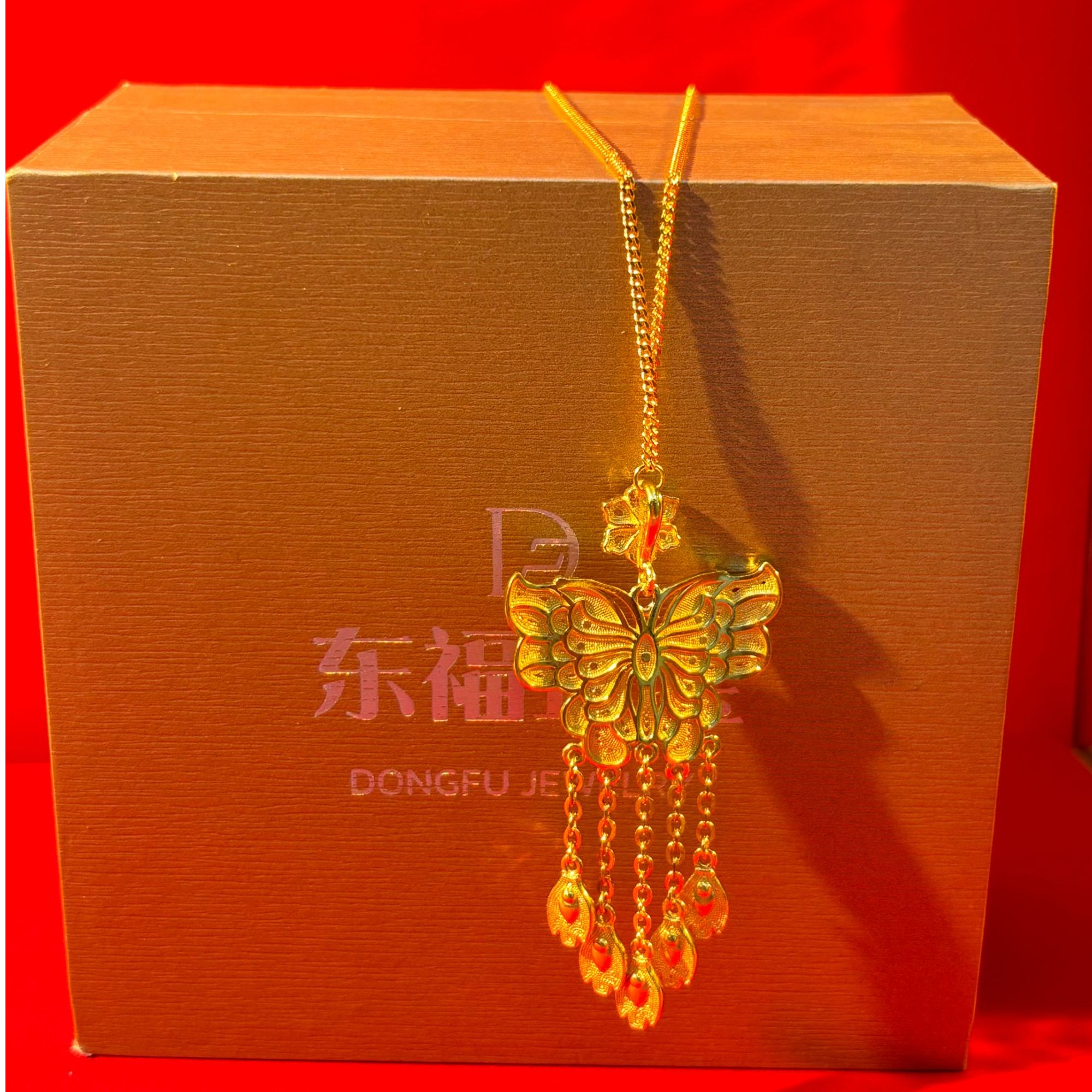 链子足银 多蝴蝶流苏项链手工时尚女士镶嵌精美金太阳孔雀开屏