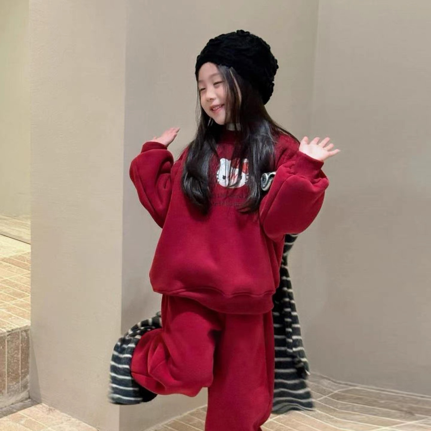 25冬季新款加绒加厚卫衣套装女童韩版可爱KT卫衣两件套