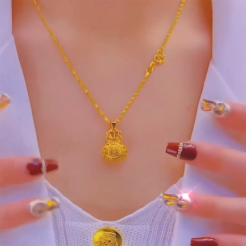 合金吊坠 钱袋子吊坠锁骨链金色精致链子饰品女款挂坠镀k金项链