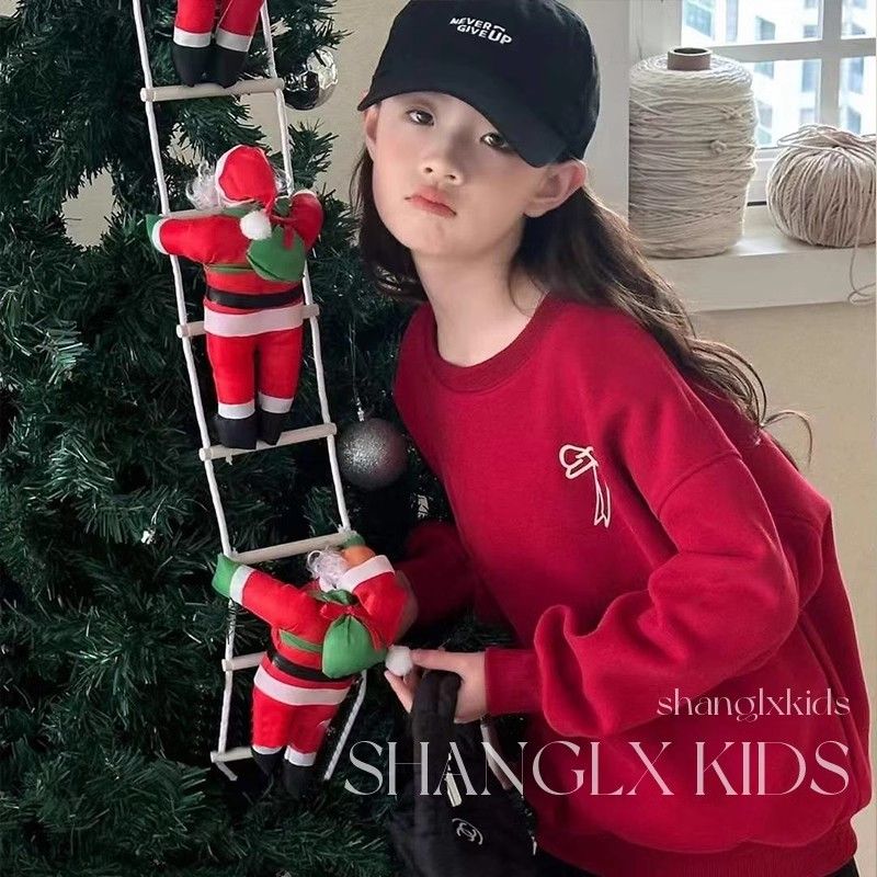 2026女童蝴蝶结儿童加绒加厚一体绒卫衣中大童休闲百搭红卫衣