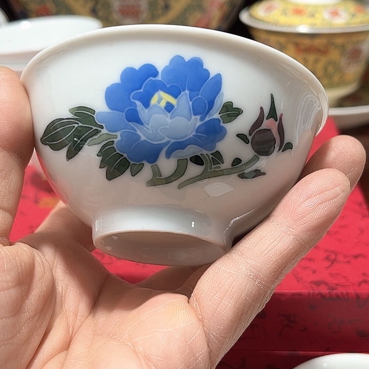 茶具官窑群力70年代手绘茶碗