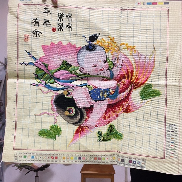 棉手工十字绣成品年画福娃
