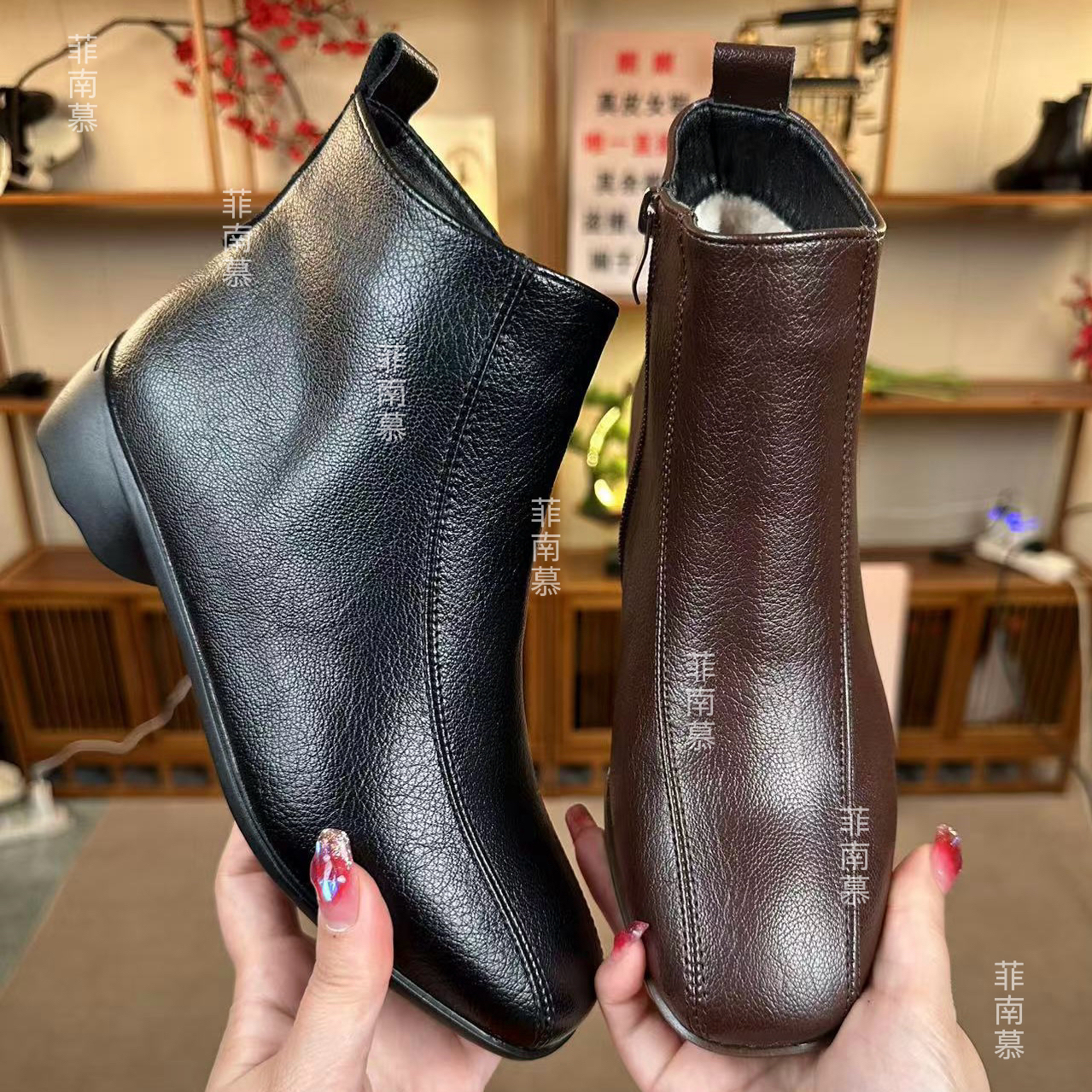 低跟秋冬时装靴时尚休闲百搭复古粗跟潮流英伦风方头舒适1116