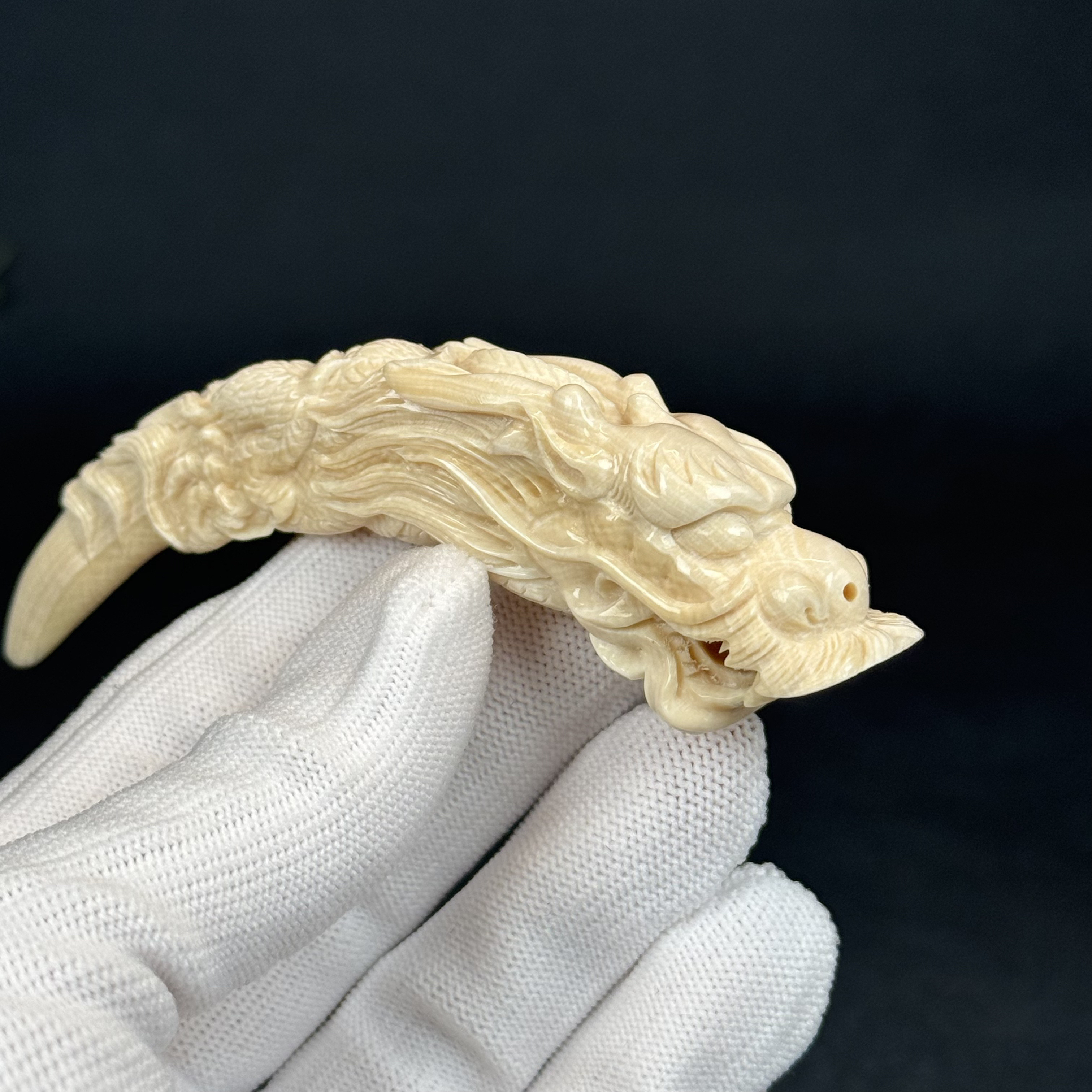 H81-74天然猛犸牙 雕刻龙牙尖 19.9*96.8mm一物一图假一罚十