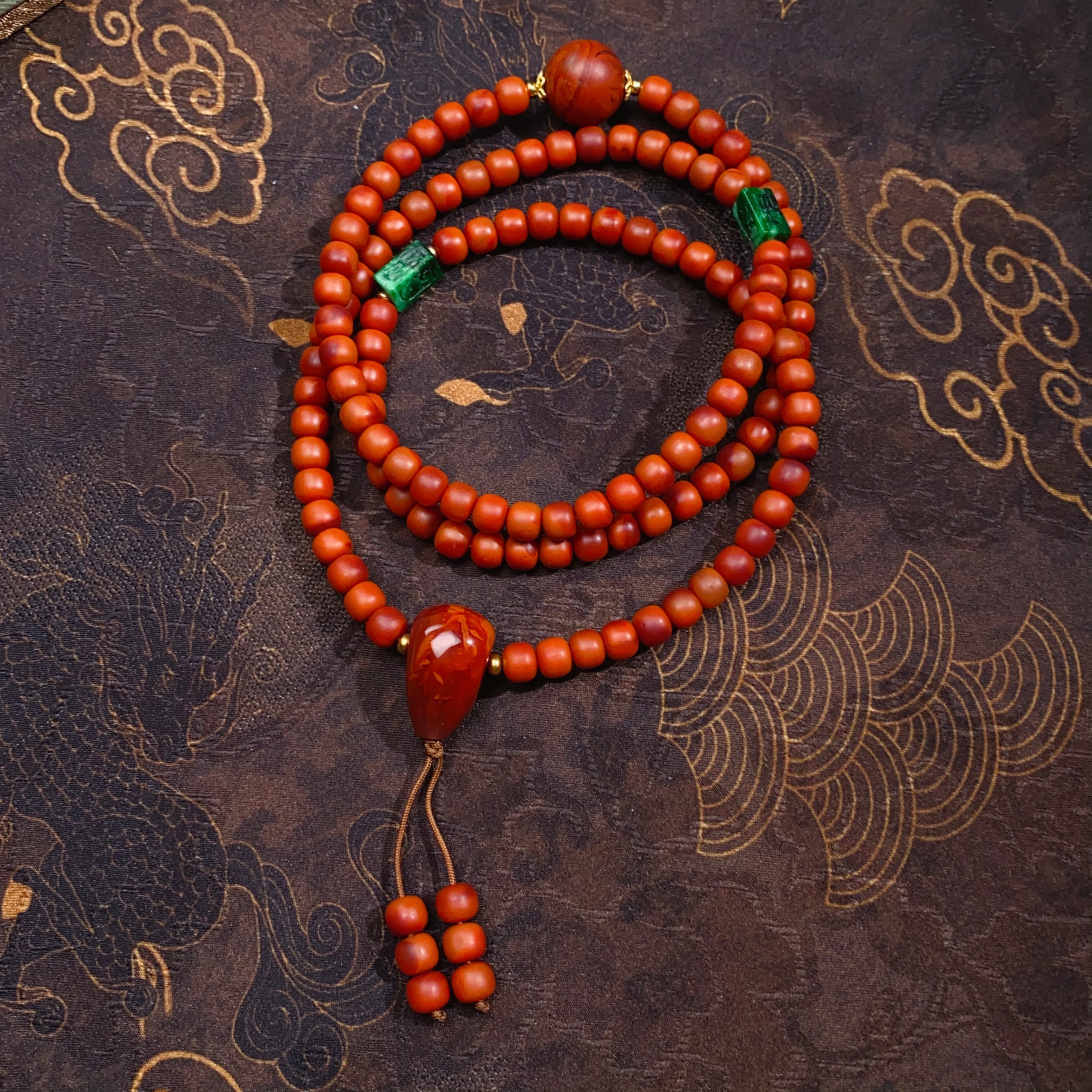 精美南红玛瑙6乘7毫米老型项链，念珠