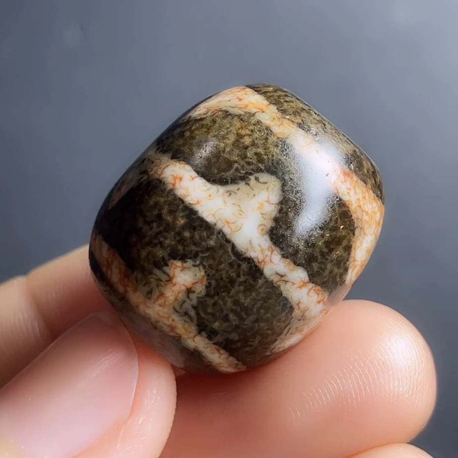 福利手工金沁钙化虎牙达洛天珠天然玛瑙真品22.2x20.2