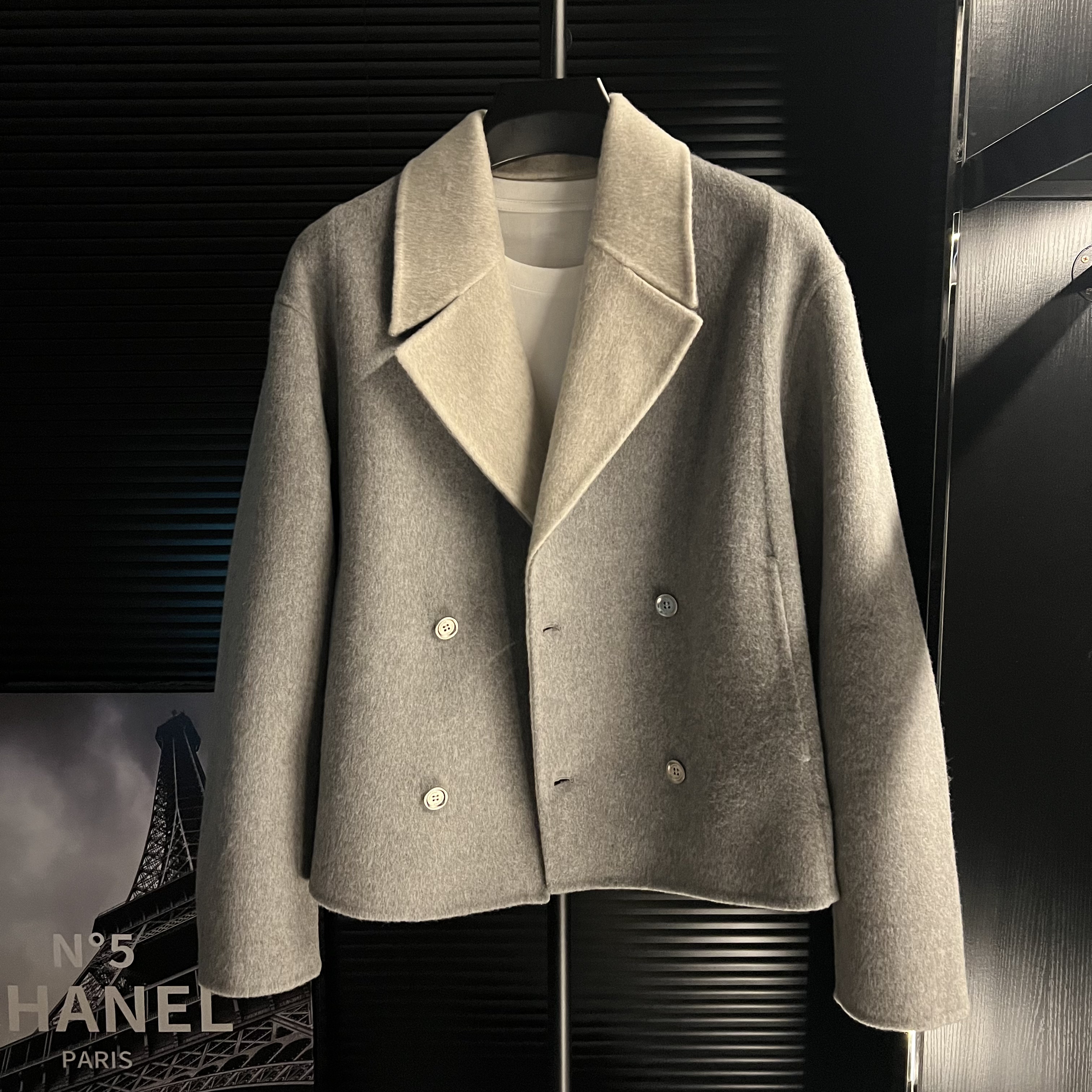 DB-2025高级感手工双面呢西装领外套男士休闲宽松秋冬