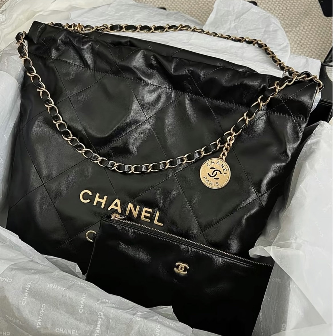 未使用 Chanel/香奈儿 多多奢品/香奈儿22bag小号垃圾袋油蜡牛24k