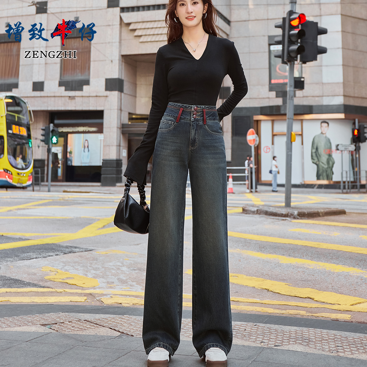 增致牛仔【莫奈风】秋季新款莫奈灰高腰窄版阔腿牛仔裤Z0892