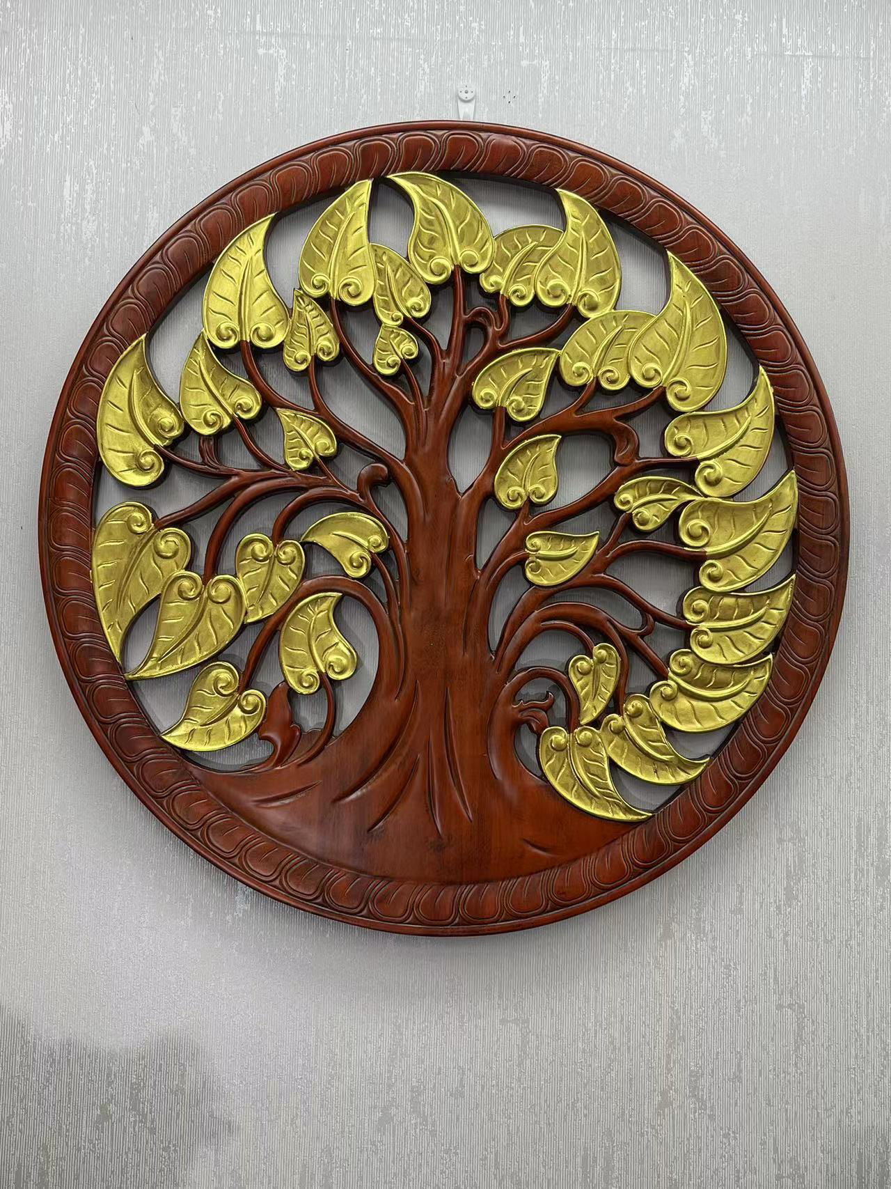 东阳木雕 直径80cm 发财树实木香樟木雕刻公司店面客厅挂件