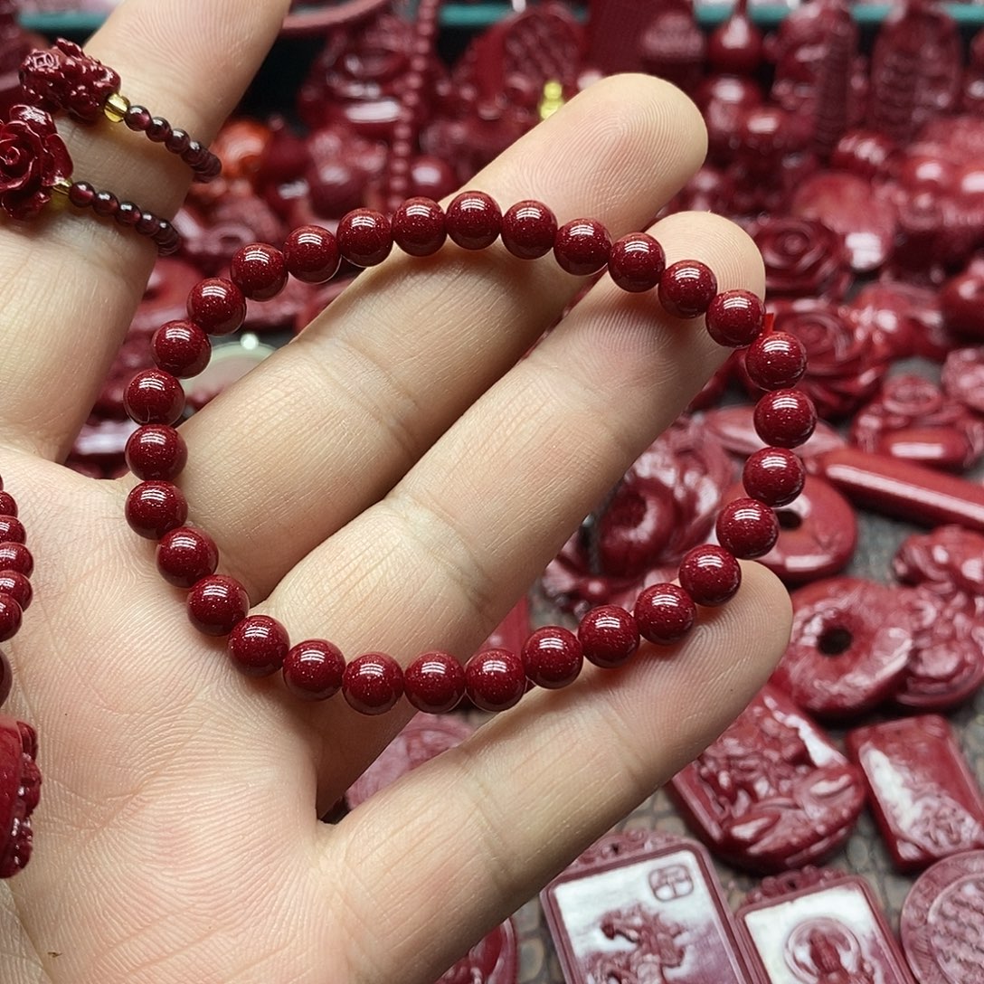 天然辰砂朱砂卡六手串