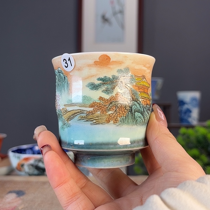 摆件景德柴烧茶杯多人