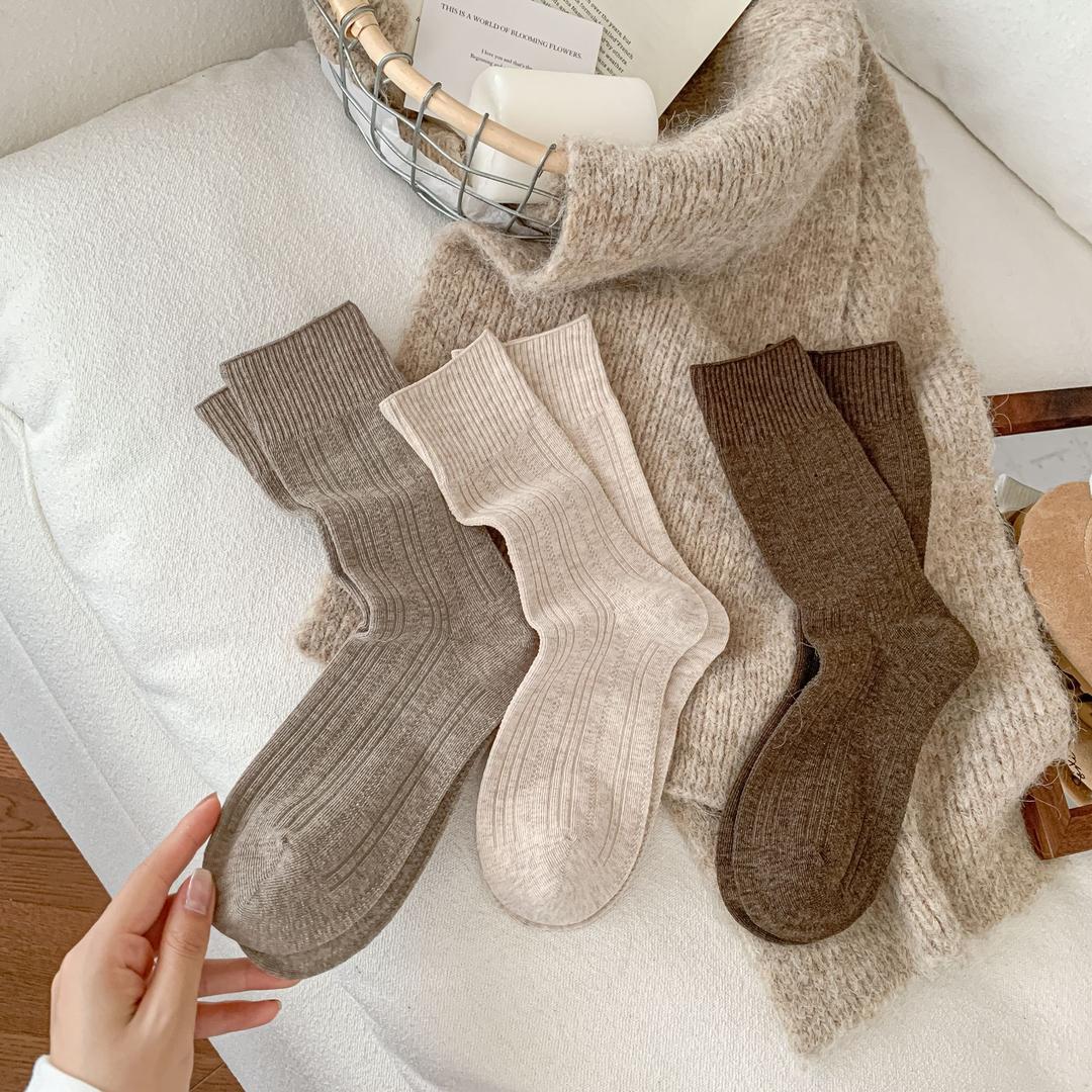 【栗秋】无骨棉袜秋冬百搭ins韩系休闲风堆堆袜miu系简约纯色女袜xf