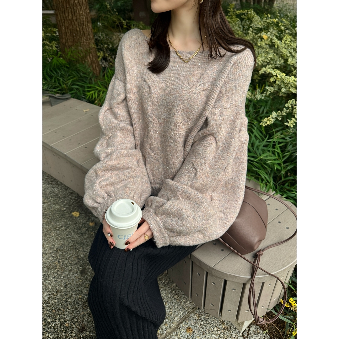 【MonTendre】秋冬新款 S 流光风百搭气质套头上衣圆领宽松毛针织衫