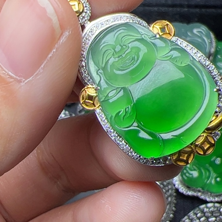 翡翠18K金镶嵌吊坠(不含链)