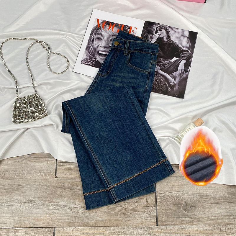 “”单裤/加绒“直筒牛仔裤女早秋季新款刺绣款高腰显瘦小个子S2267