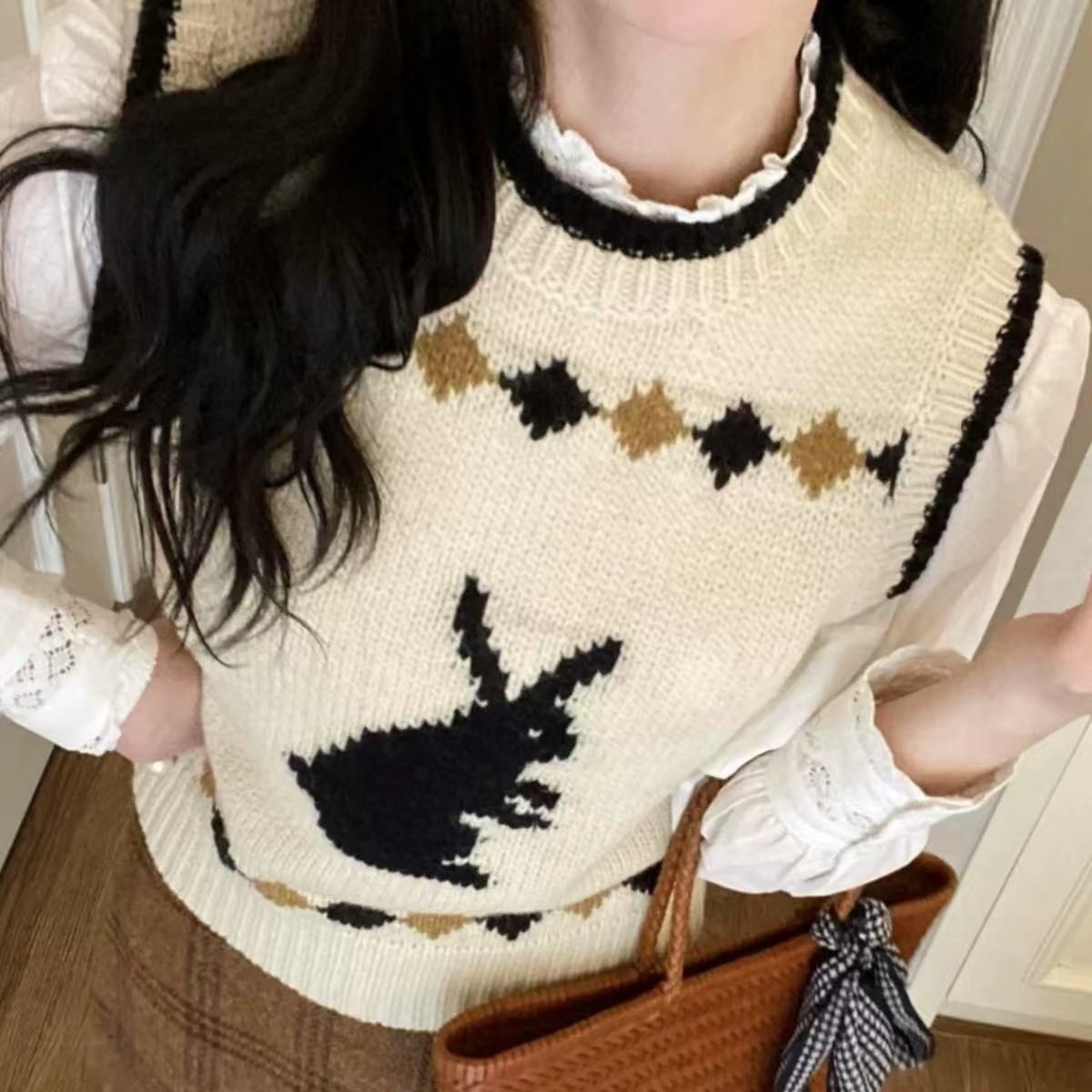 1804/115 复古学院风费尔岛圆领针织叠穿马甲上衣夹