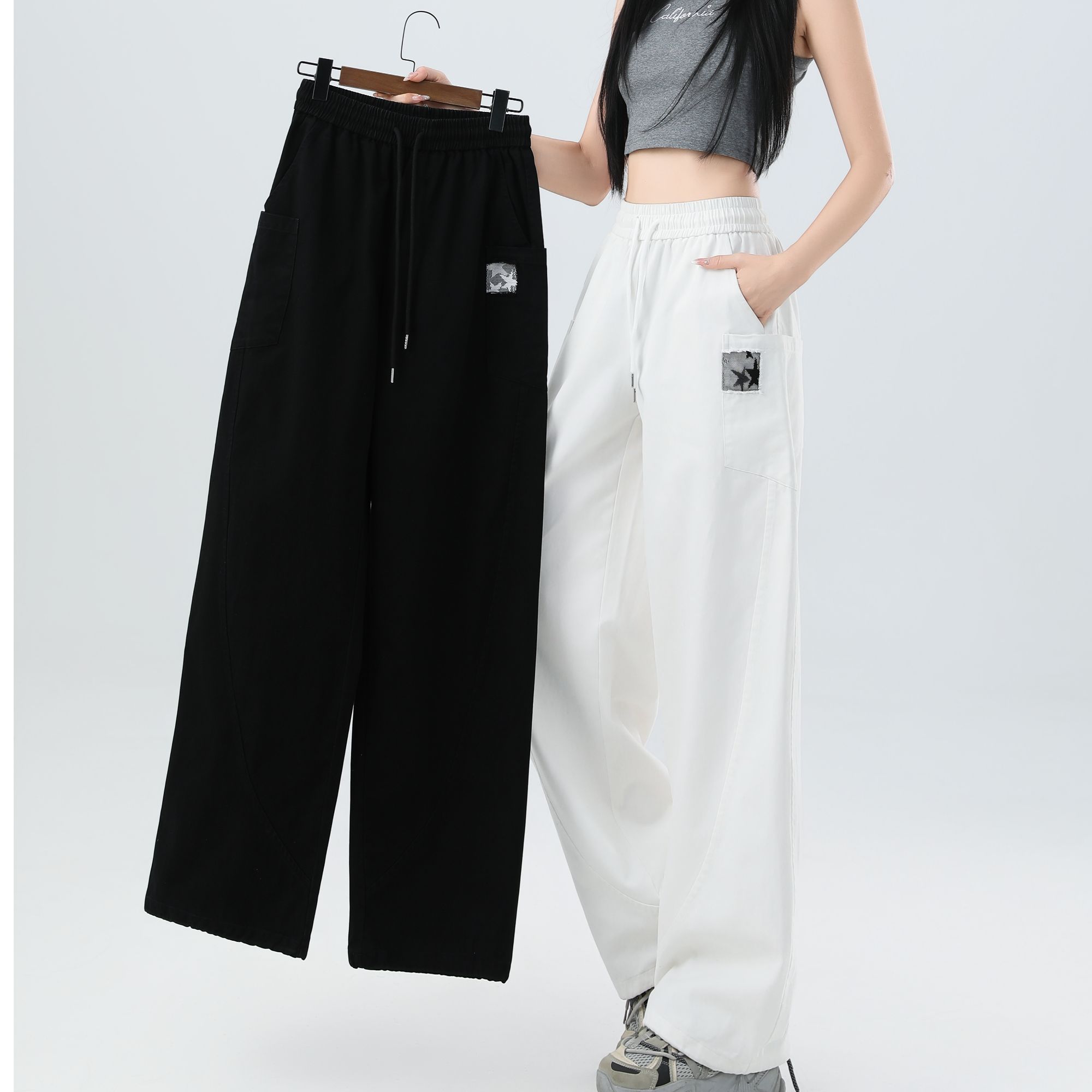 大码秋季裤子阔腿裤女运动长裤运动裤直筒阔腿宽松弯刀裤舞蹈春秋