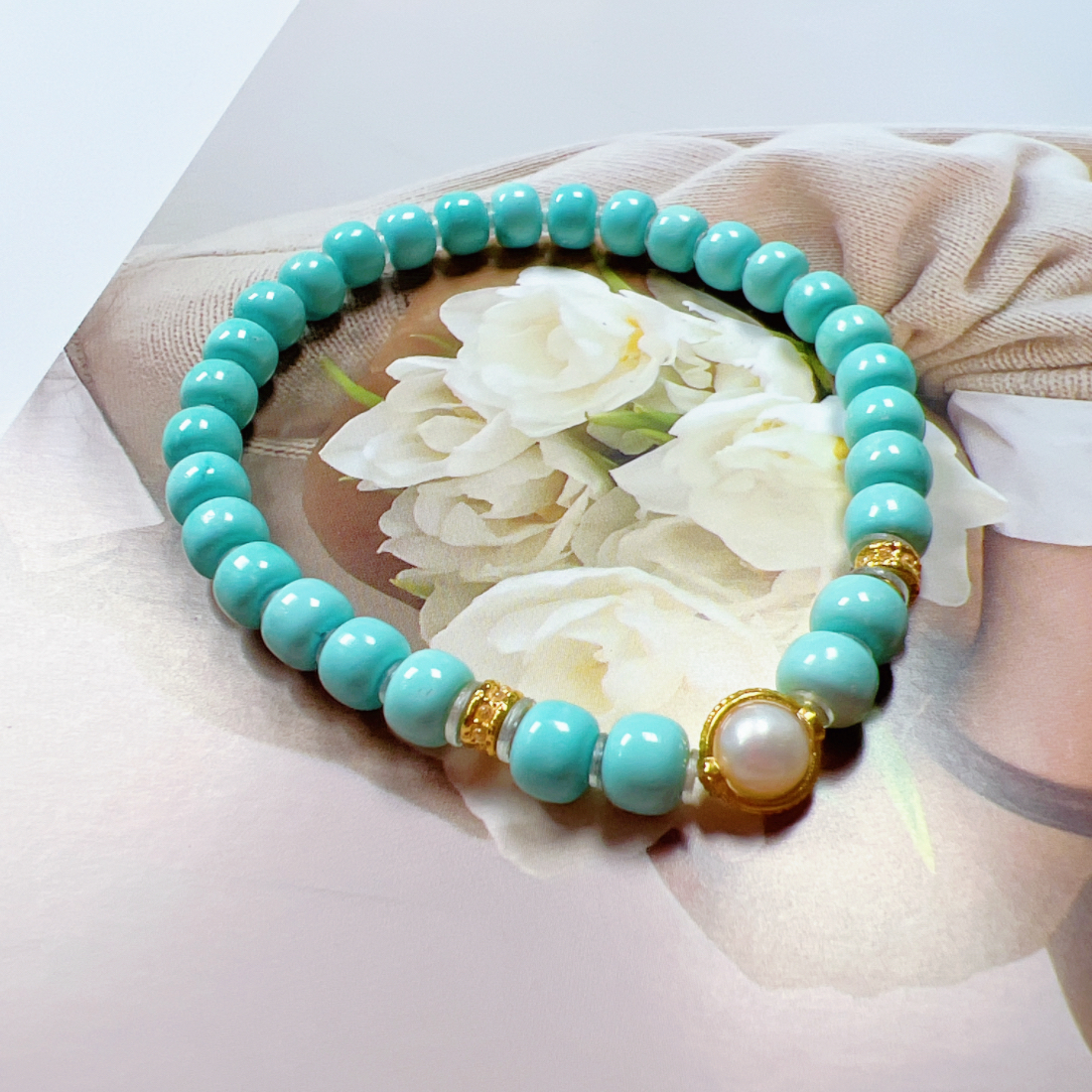 【匠心】18K金天然原矿绿松石藏收级顶配雅蓝高瓷果冻稀有老型手串