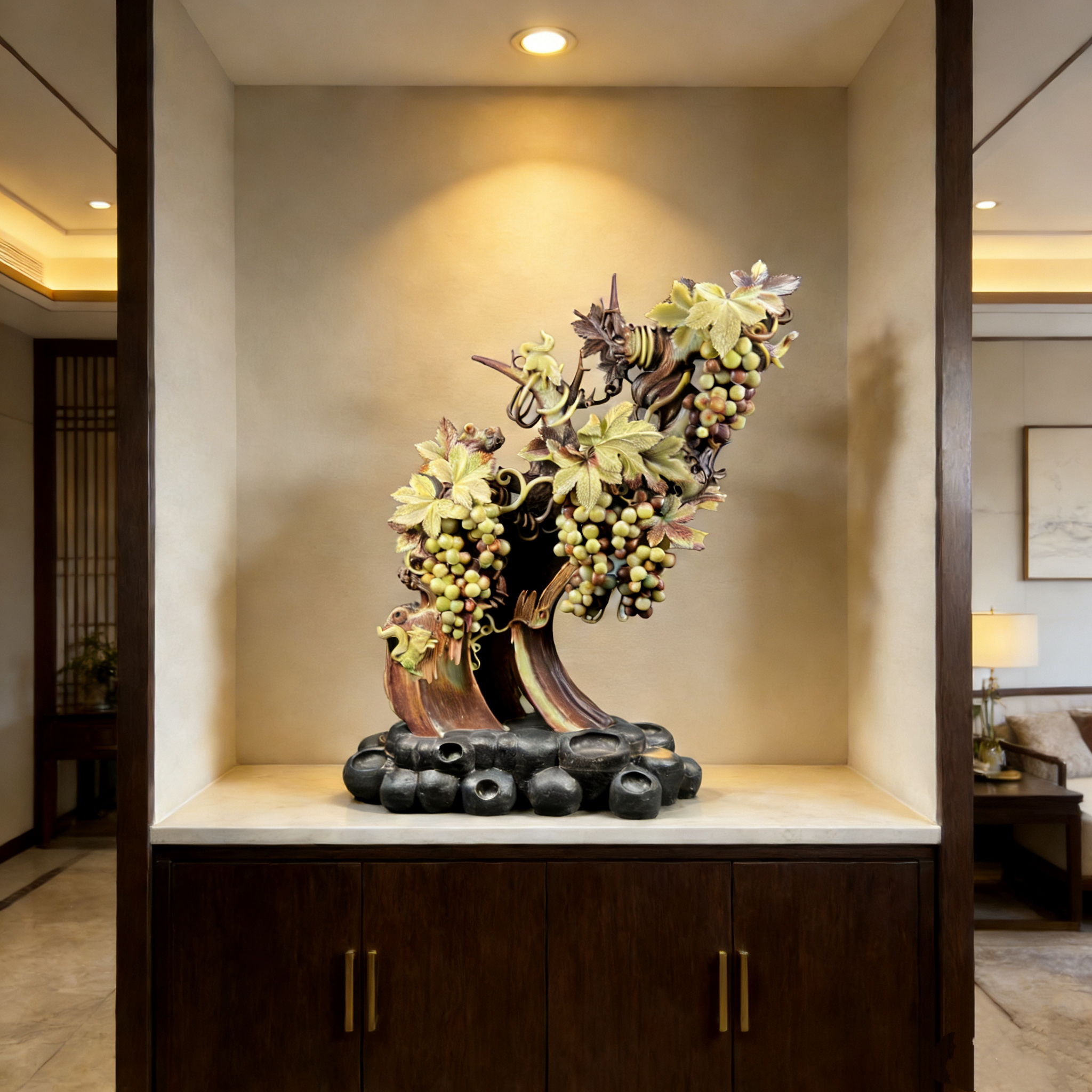 紫袍玉带石茶室创意中式摆件轻奢家居装饰客厅玄关茶台摆件送礼