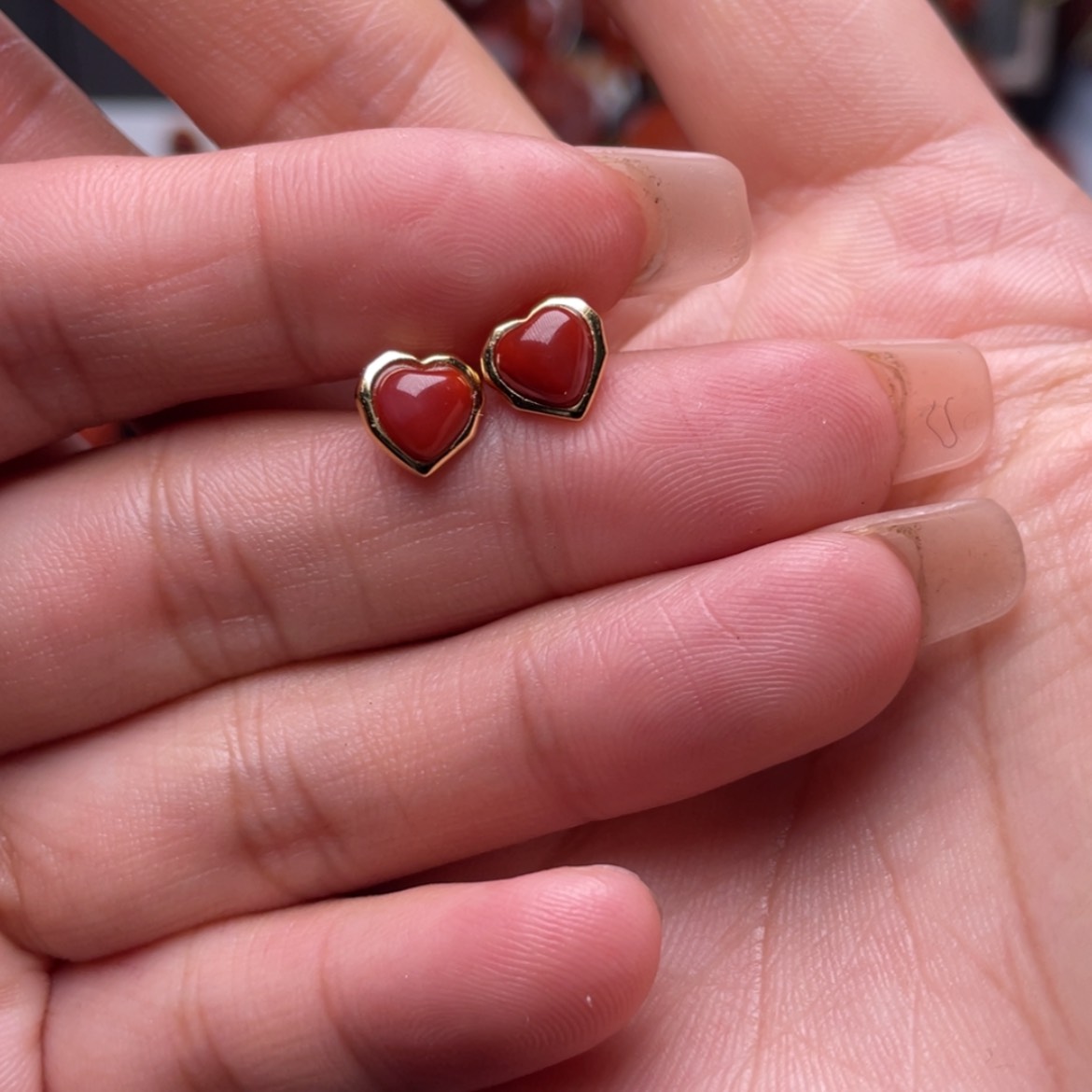 【闪购商品】南红玛瑙牛血红耳钉银S925镶嵌