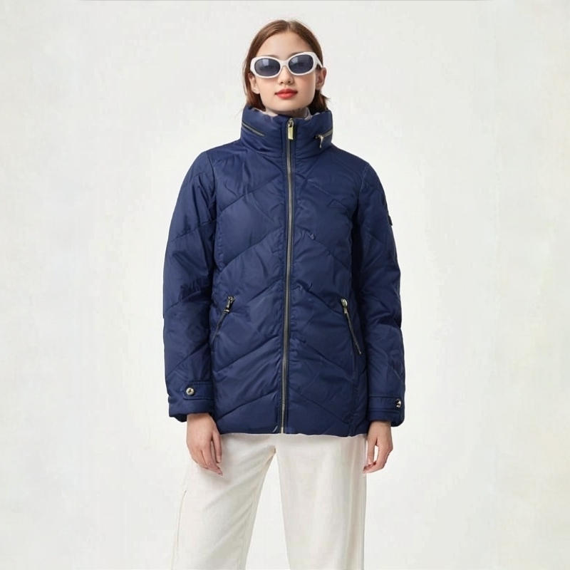 未使用 BURBERRY/博柏利 16202961皮标logo中长款羽绒服 蓝色 S码