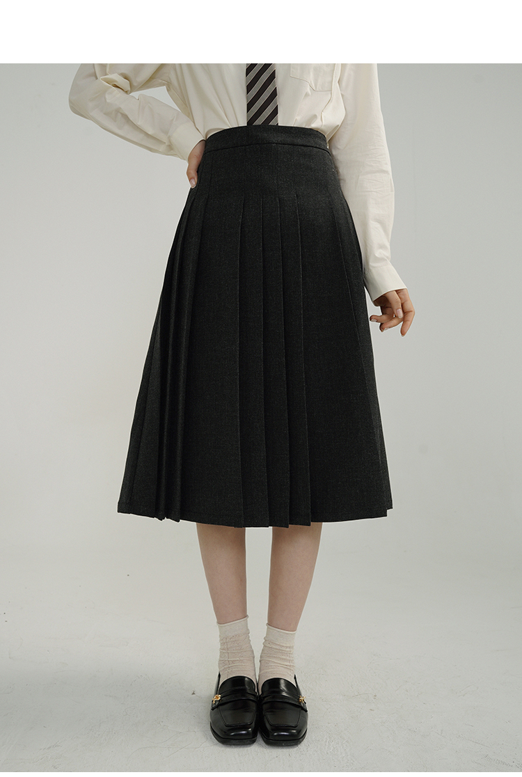 J瞌睡兔【清苍】秋冬气质高级灰长裙高腰显瘦百褶半身裙2254